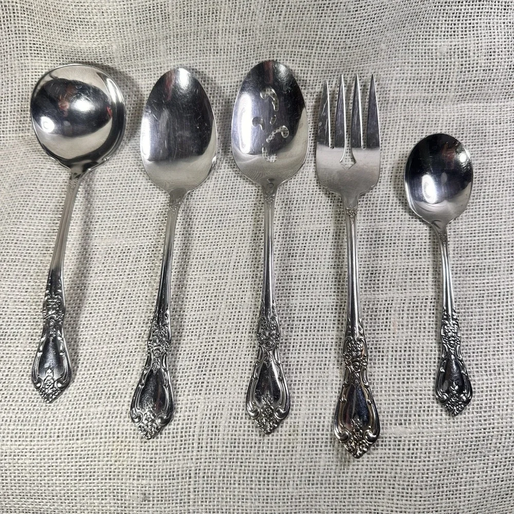 Oneida Kennett Square  Stainless  Lot Spoon‎ Fork Serving Pieces Floral Handle